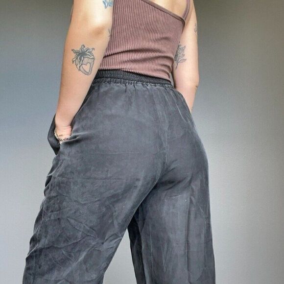 Vintage Diana D'or Dark Gray 100% Silk Sleeveless Floral Top and Trouser Set L - Picture 6 of 12